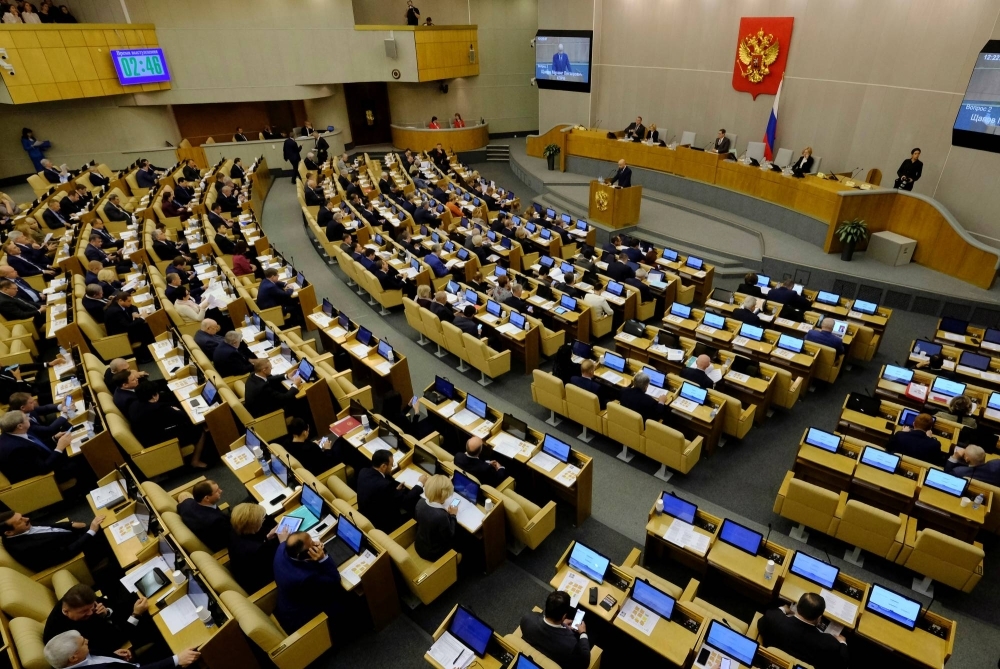 Russian lawmakers attend a session of the State Duma, Russia's lower house of parliament, in Moscow in 2019.