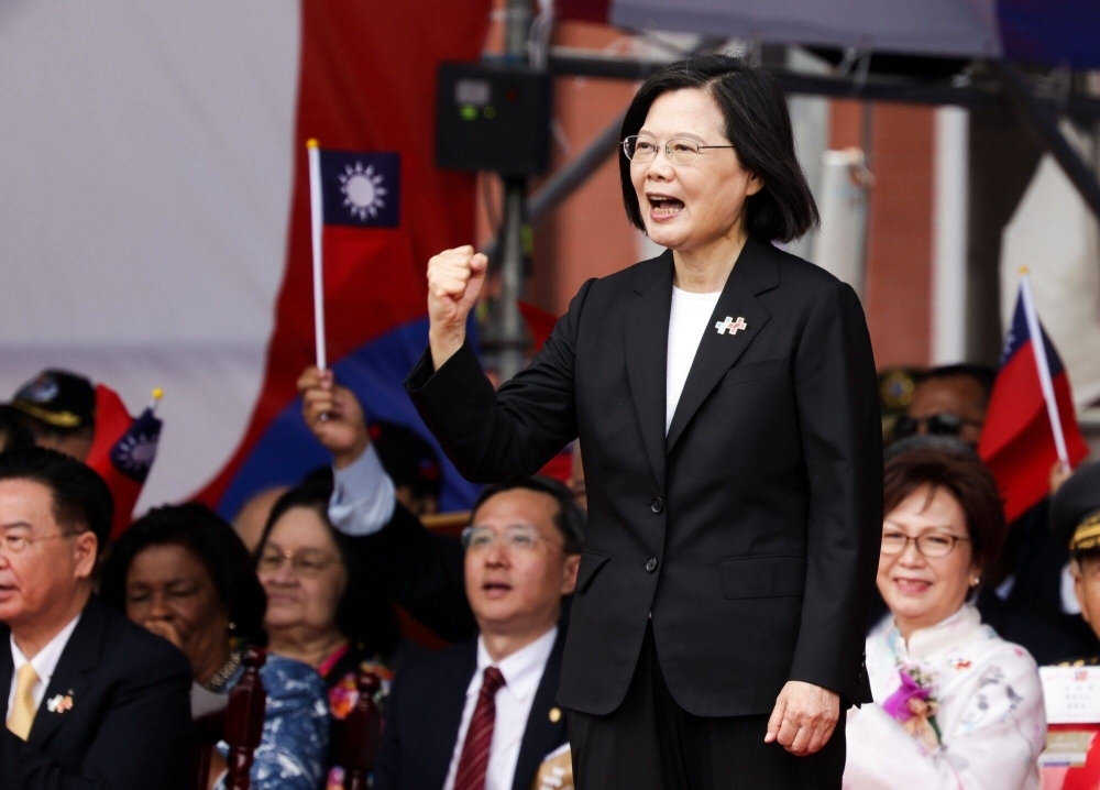 Taiwan President Tsai Ing-wen takes the stage during National Day celebrations in Taipei on Tuesday.
