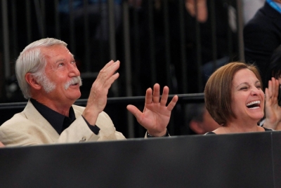 Retired gymnast Mary Lou Retton (right) and her former coach Bela Karolyi attend the AT&T American Cup in New York on March 3, 2012.
