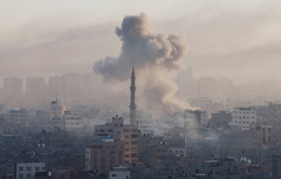 Smoke billows following Israeli strikes amid the ongoing conflict between Israel and the Palestinian Islamist group Hamas, in Gaza, on Friday.