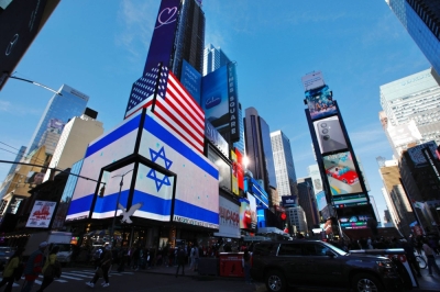 A screen displays the Israeli flag in New York's Times Square on Friday.