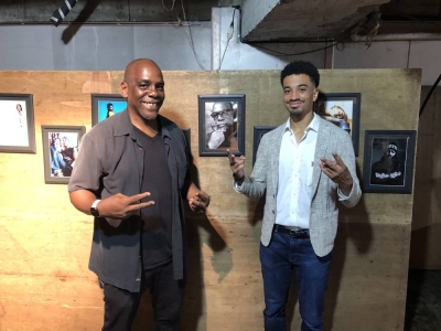 Writer Baye McNeil (left) poses for a picture with Cameron Peagler, who organized the Black Gold event in Tokyo’s Adachi Ward.