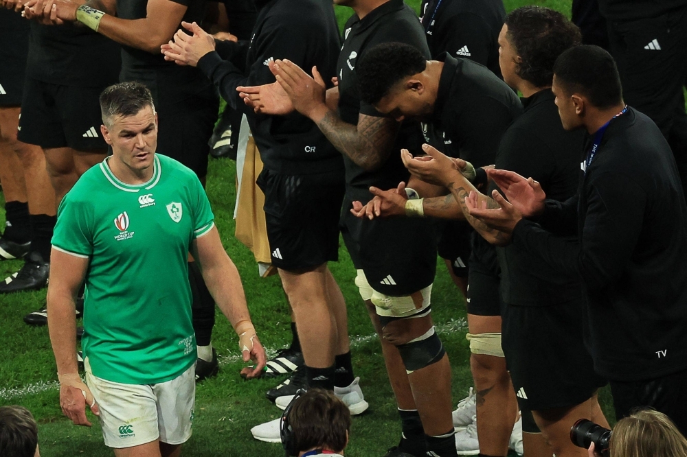 Ireland captain Johnny Sexton leaves the pitch following his team's quarterfinal defeat to the All Blacks at the 2023 Rugby World Cup in Paris on Saturday.