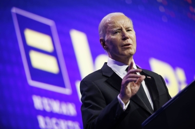 U.S. President Joe Biden speaks at the Human Rights Campaign national dinner in Washington on Saturday. 