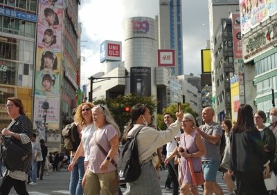 Foreign tourists in Tokyo's Shibuya Ward on Wednesday