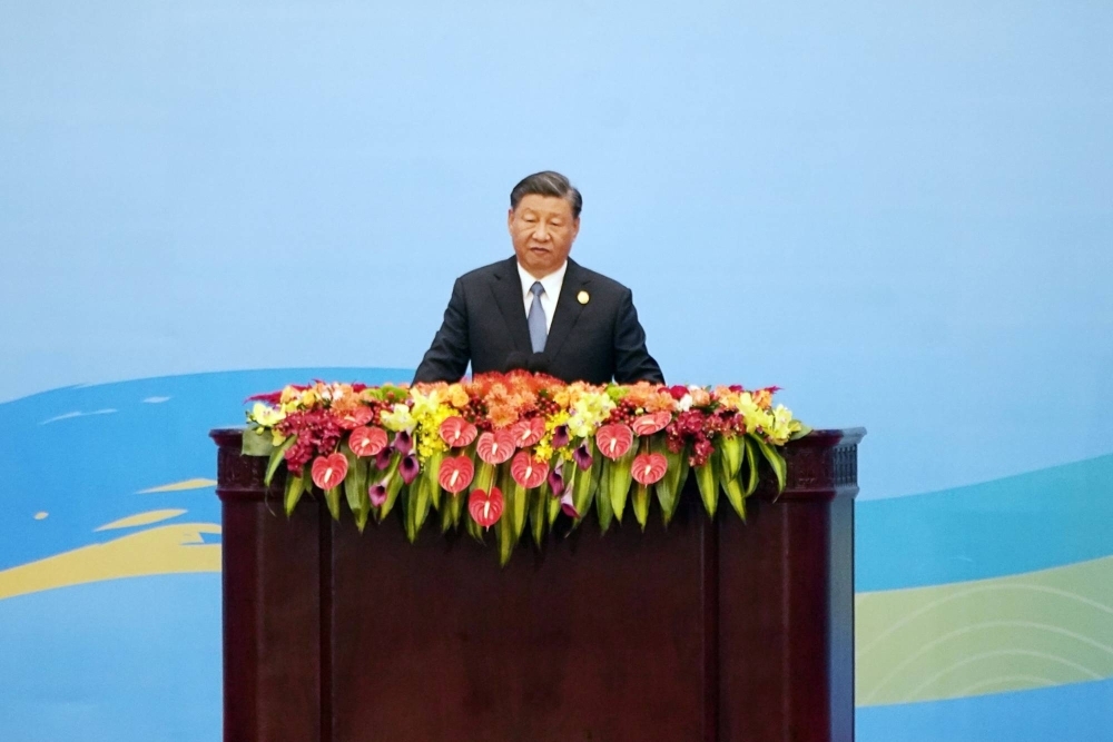 Xi Jinping speaks during the opening ceremony of the Belt and Road Forum in Beijing on Wednesday.