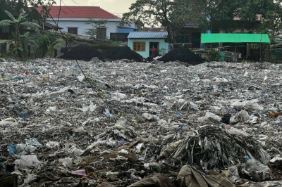 Plastic waste in Yangon's Shwepyithar township. In a working-class neighborhood of Myanmar's Yangon, plastic waste is piled a meter high, the toxic product of what a recent investigation says is rampant dumping of Western trash. 