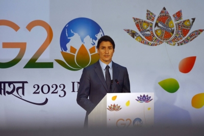 Canadian Prime Minister Justin Trudeau speaks at a news conference on the sidelines of the Group of 20 Leaders Summit in New Delhi in September.