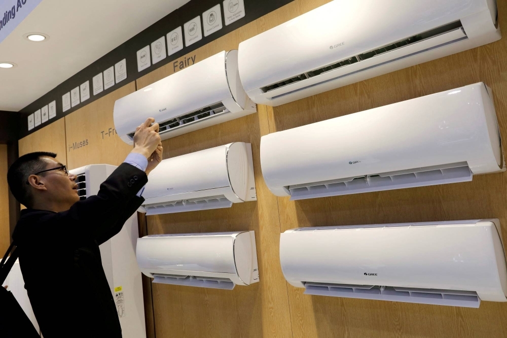 Air conditioners on display during an event in Guangzhou