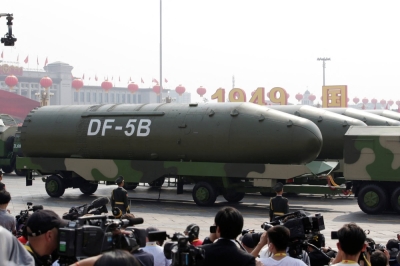 Military vehicles carrying DF-5B intercontinental ballistic missiles in Beijing in 2019