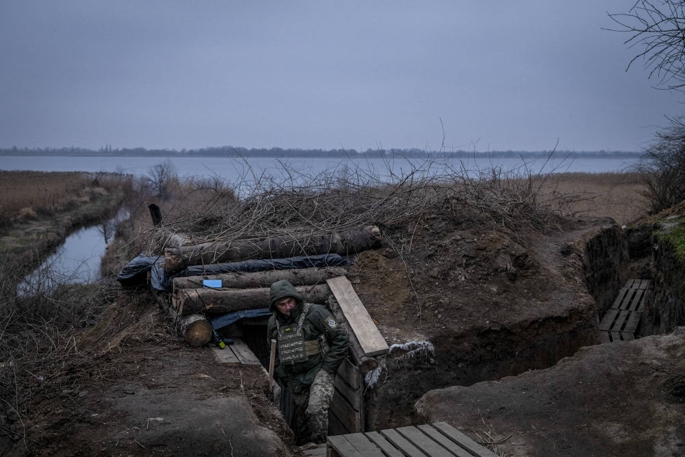 A Ukrainian defensive fortification on the west bank of a lake along the Dnieper River, in the Kherson region, on Jan. 23. Ukrainian forces have in October stepped up assaults across the Dnieper near the city of Kherson, prompting speculation that Kyiv might be planning a more ambitious effort to open a new front in the push to retake territory from Russia. 