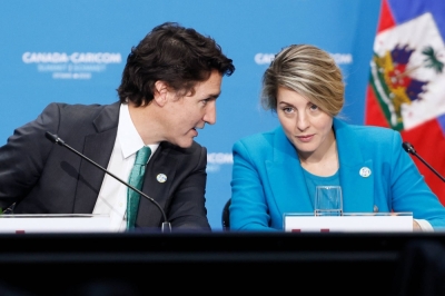 Canadian Prime Minister Justin Trudeau and Foreign Minister Melanie Joly during an event in Ottawa on Wednesday. 