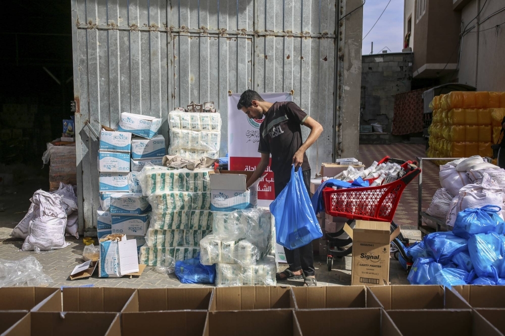 An aid distribution point for Palestinian citizens in southern Gaza on Saturday