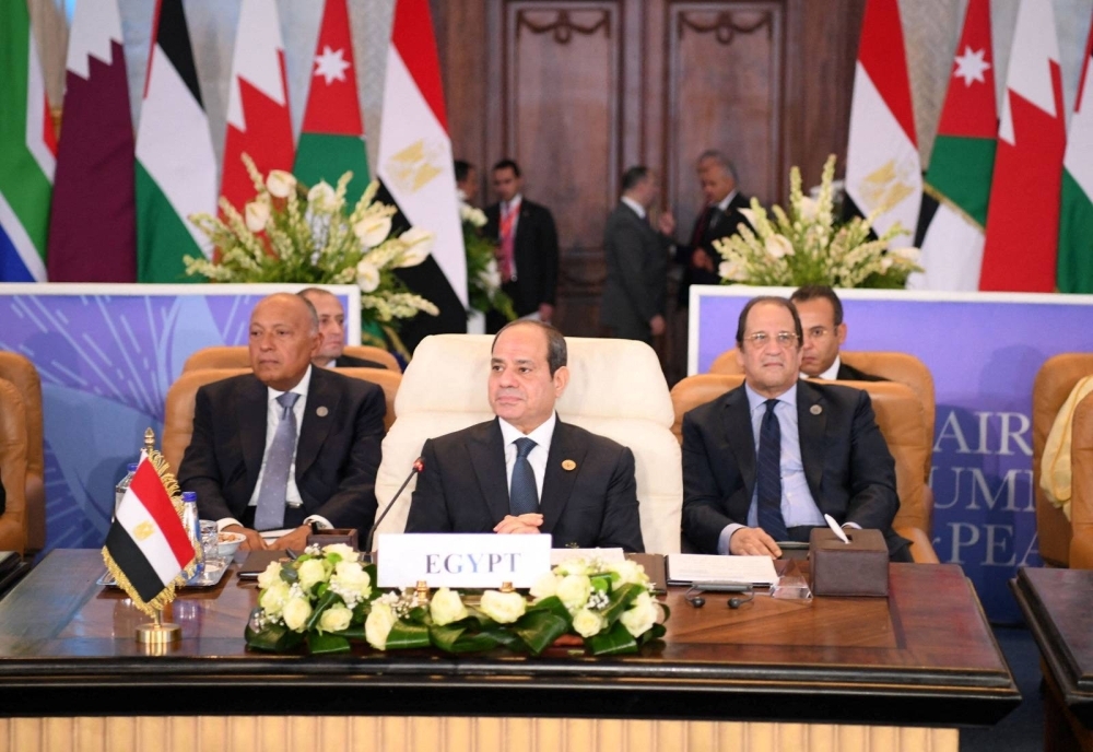 Egyptian President Abdel Fattah el-Sissi attends the Cairo international summit for peace in the Middle East on Saturday.