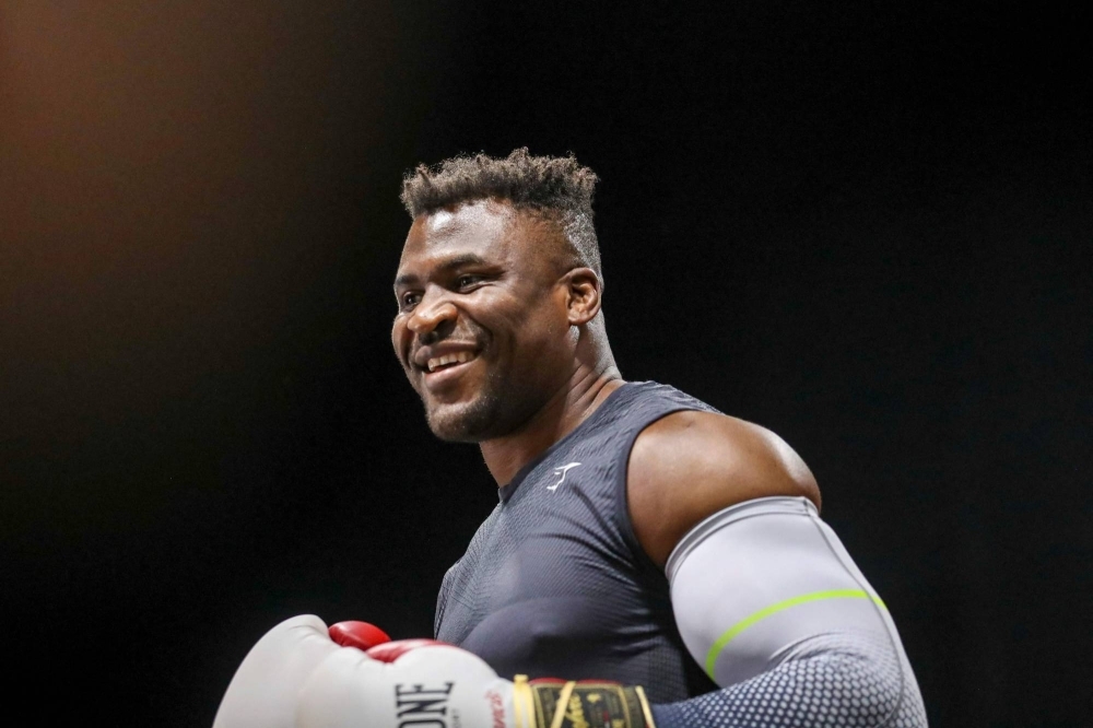 Francis Ngannou trains in Las Vegas on Sept. 26 ahead of his Oct. 28 world heavyweight title bout with Tyson Fury.