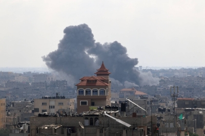 Smoke billows after an Israeli strike on Rafah, in the southern Gaza Strip, on Sunday amid ongoing fighting between Israel and Palestinian groups.