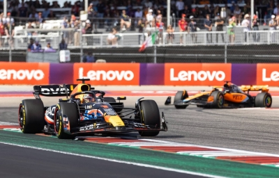 Red Bull's Max Verstappen drives ahead of McLaren's Lando Norris during the United States Grand Prix in Austin, Texas, on Sunday.