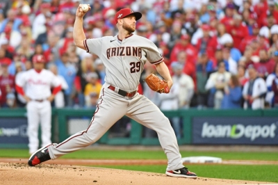 Diamondbacks starter Merrill Kelley pitches against the Phillies during Game 6 of the National League Championship Series in Philadelphia on Monday.