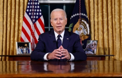 U.S. President Joe Biden addresses the nation about the war in Israel and Ukraine from the Oval Office of the White House on Thursday. 