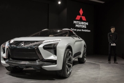 A Mitsubishi Motors e-Evolution concept SUV on display at the Beijing International Automotive Exhibition in April 2018