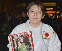 Rina Gonoi, clad in a judo outfit, attends an event in New York on Tuesday to mark her selection by Time magazine as one of this year's 100 emerging world leaders. | KYODO
