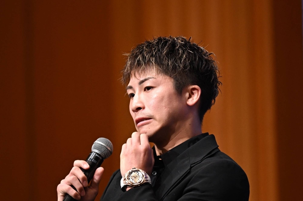 Japan’s Naoya Inoue holds a news conference to announce his next bout, in Yokohama on Wednesday. 