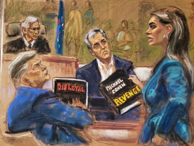 Former U.S. President Donald Trump during the civil fraud trial in New York State Supreme Court in the Manhattan borough of New York City, on Wednesday, in this courtroom sketch. 