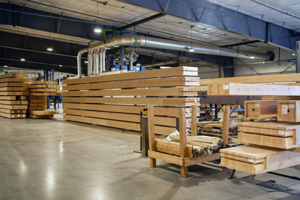 After the boards are pressed, the adhesive has cured and the glulam beams are precision-cut, they’re ready to be shipped to a construction site. 