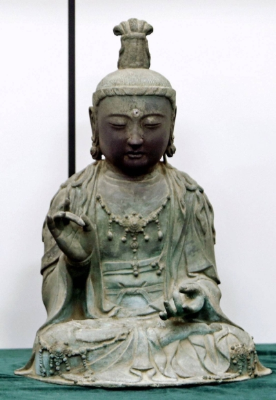 A photo taken in January 2013 in Daejeon, South Korea, shows the Buddha statue taken from Kannonji temple in Tsushima, Nagasaki Prefecture. 
