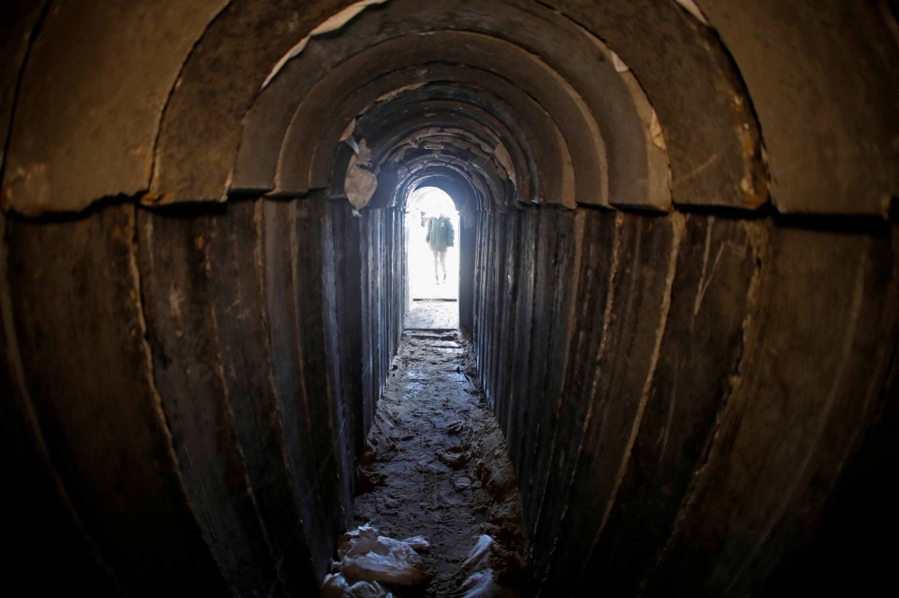 The interiors of what the Israeli military say is a cross-border attack tunnel dug from Gaza to Israel, on the Israeli side of the Gaza Strip border near Kissufim in 2018.