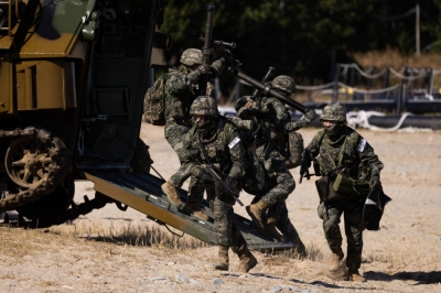 South Korean Marines participate in an amphibious landing drill in Pohang, South Korea, in October last year.