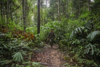 Phang Phorng, a Ministry of Environment ranger, brings up the end of patrol in the dense jungles of Virachey National Park. | Anton L. Delgado
