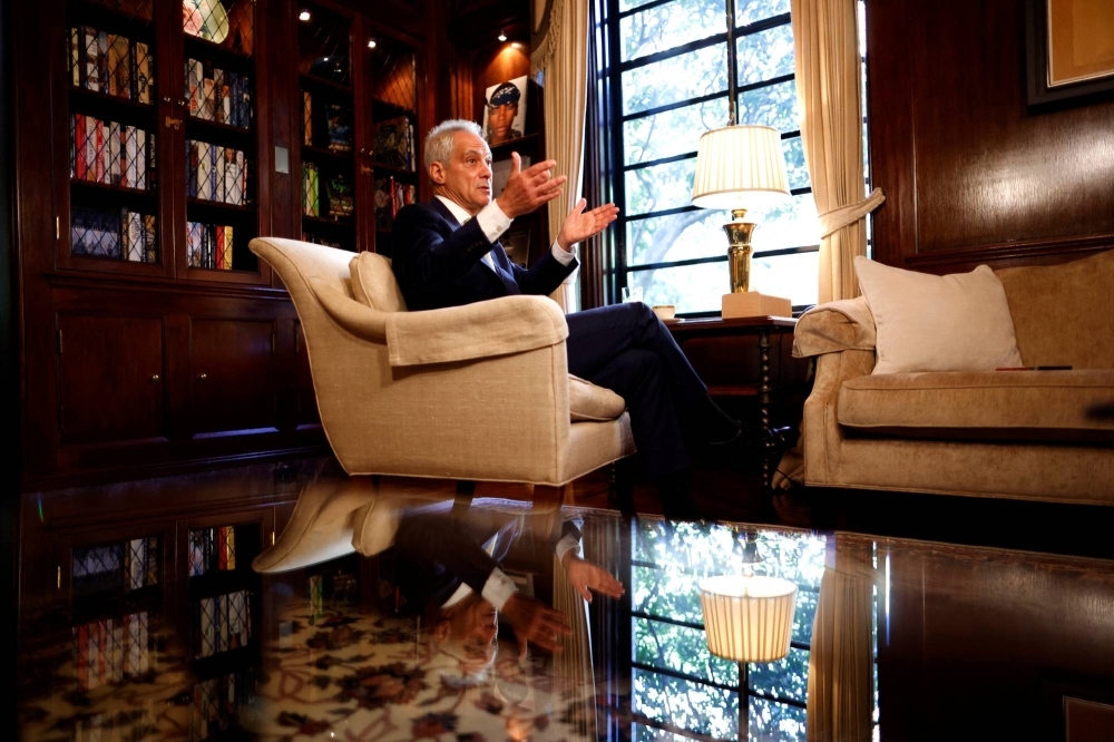 U.S. Ambassador to Japan Rahm Emanuel speaks during an interview at the ambassador's residence in Tokyo on Monday.