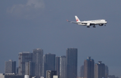 A Japan Airlines aircraft approaches Haneda Airport in Tokyo in April.