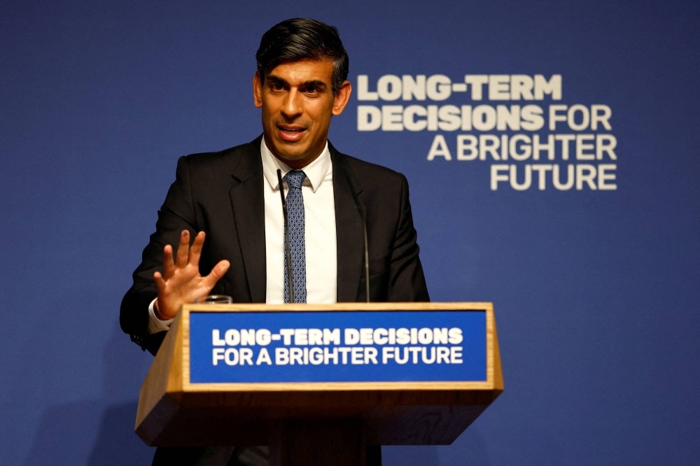 British Prime Minister Rishi Sunak delivers a speech on AI in London on on Oct. 26.