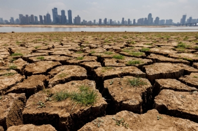 Cracks run through the partially dried-up river bed of the Gan River during a regional drought in Nanchang, Jiangxi province, China, in August last year.