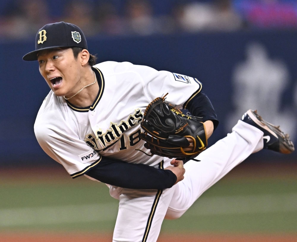 Buffaloes pitcher Yoshinobu Yamamoto struck out 14 in a complete-game victory over the Tigers in Game 6 of the Japan Series at Kyocera Dome Osaka on Saturday.