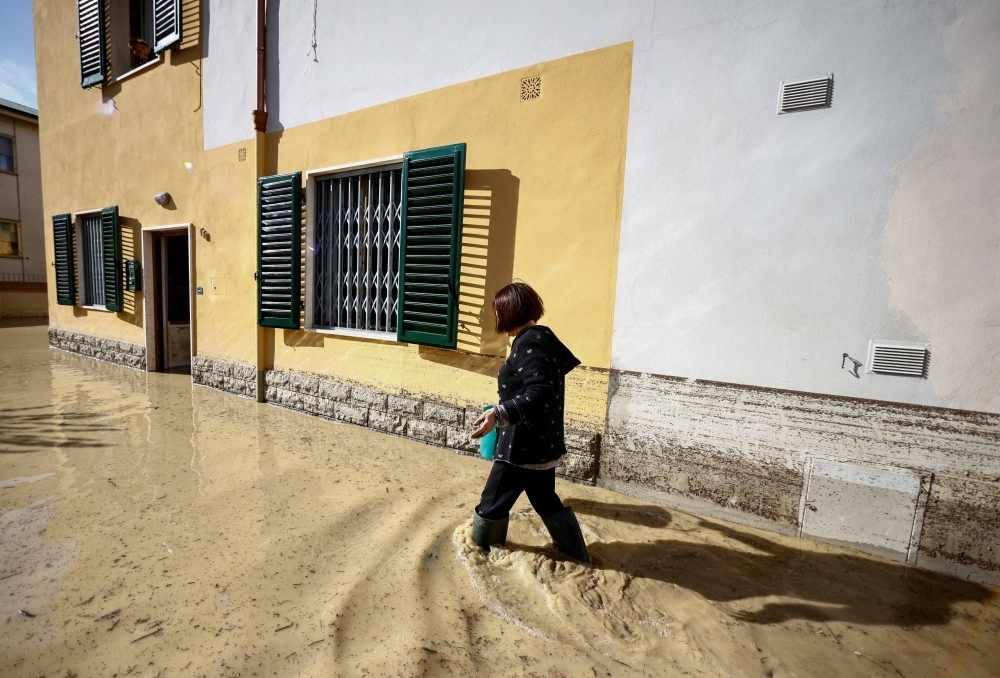 A flooded street in the aftermath of a storm in Campi Bisenzio, Italy, on Friday. 