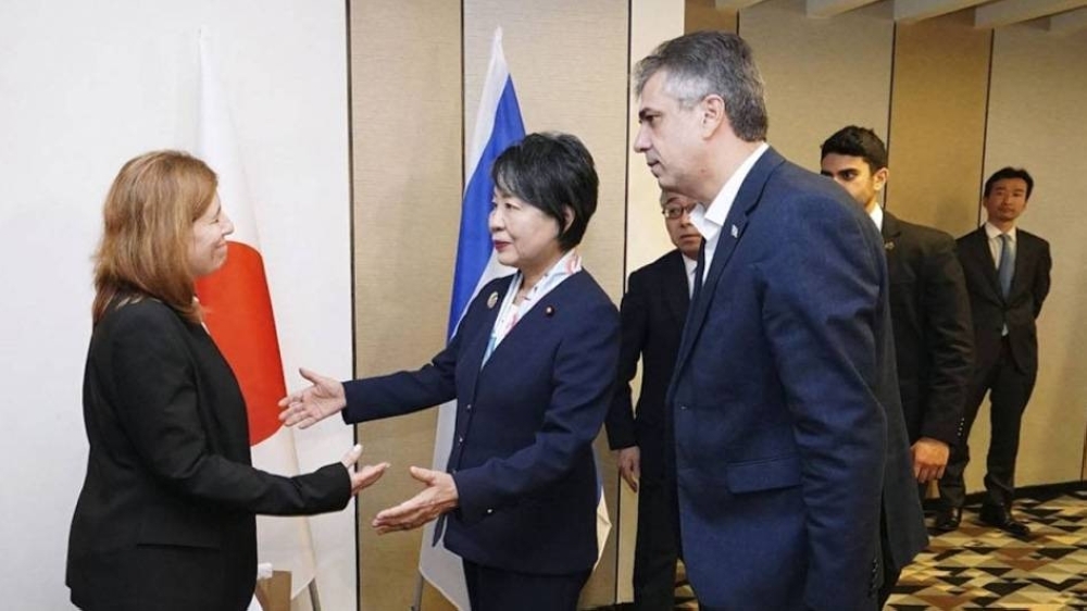 Foreign Minister Yoko Kamikawa meets with the families of Israeli hostages taken by Hamas militants to the Gaza Strip, during a visit to Tel Aviv on Friday.