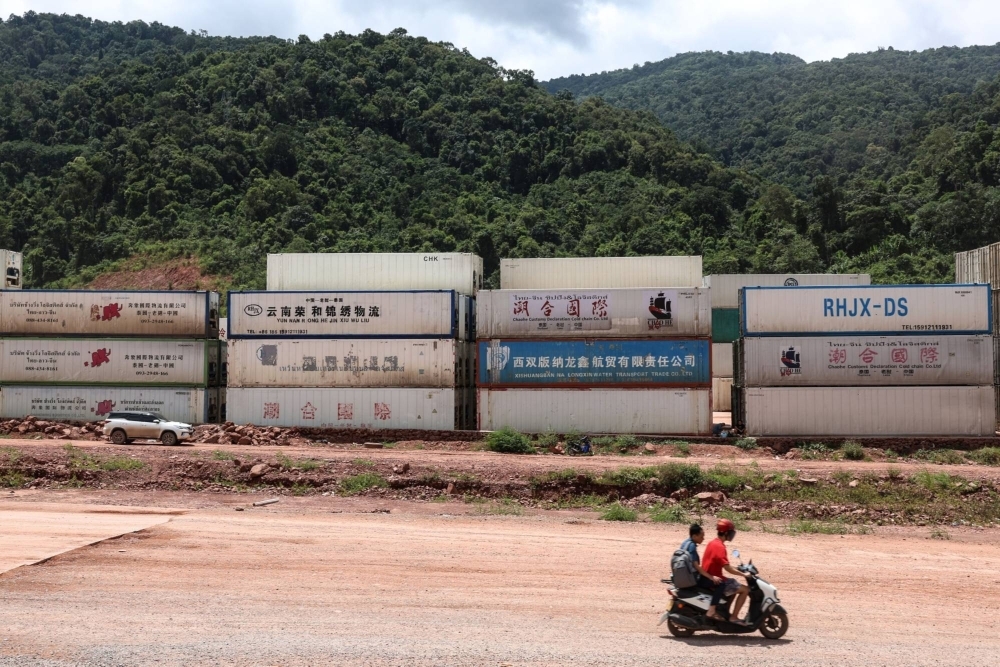 Shipping containers near the train station near the China–Laos border in Boten, Laos, on June 29. The Global Times, a newspaper backed by the China’s Communist Party, said the railway “connects hearts” and promotes development.