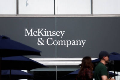 The McKinsey & Company logo at the 54th International Paris Airshow on June 21
