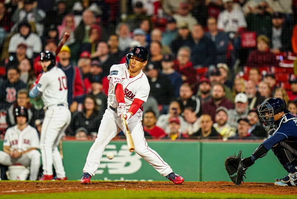 Boston Red Sox left fielder Masataka Yoshida strikes out to end a game on Sept. 26 against the Tampa Bay Rays at Fenway Park in Boston. 