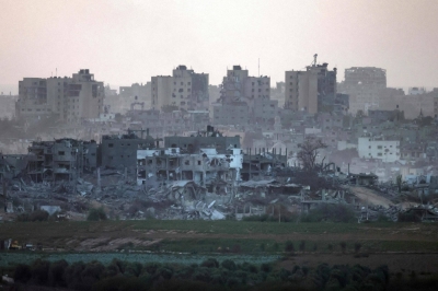 Destroyed buildings in Gaza on Thursday amid ongoing battles between Israeli forces and the Hamas militant group.