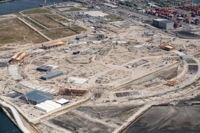 Construction at the site of the 2025 Expo, which is due to open in April 2025, on Yumeshima island, an area of reclaimed land in Osaka.
