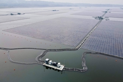 A newly built floating solar plant that can generate 192 megawatts of peak electricity, on Thursday at Cirata Reservoir, Indonesia. 