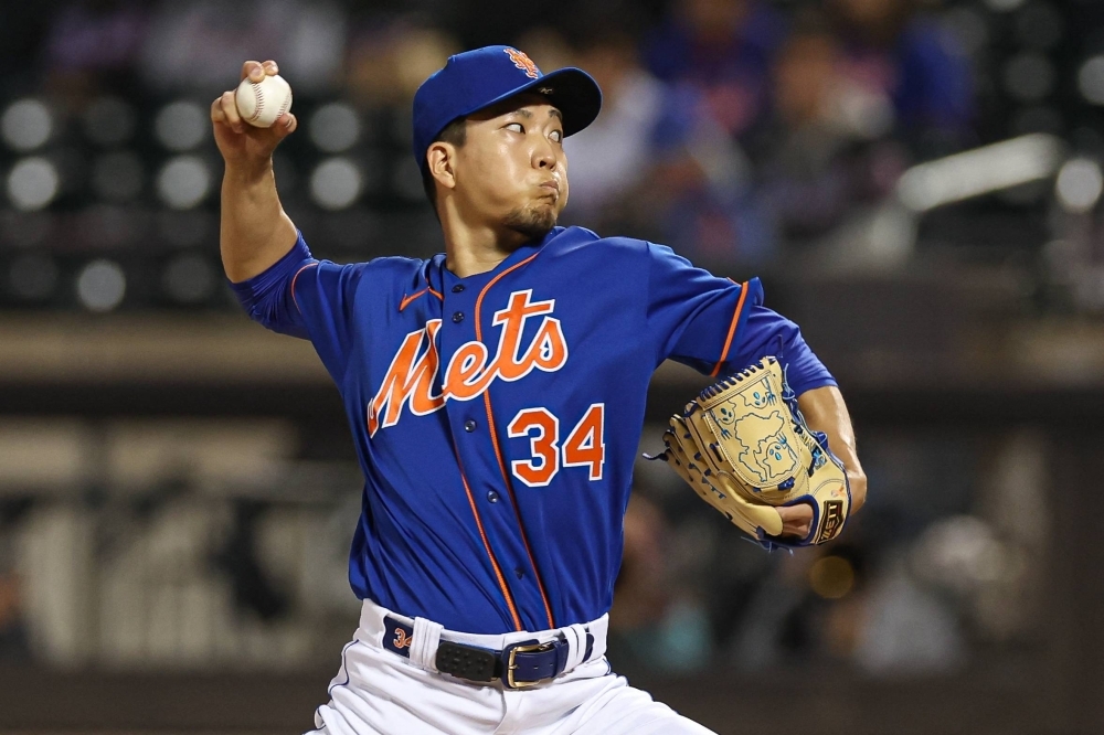 New York Mets starting pitcher Kodai Senga delivers a pitch during the first inning against the Miami Marlins at Citi Field in New York on Sept. 27.