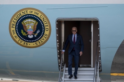 U.S. President Joe Biden arrives at San Francisco International Airport on Tuesday for a bilateral meeting with Chinese leader Xi Jinping on the sidelines of the Asia-Pacific Economic Cooperation (APEC) summit on Wednesday.