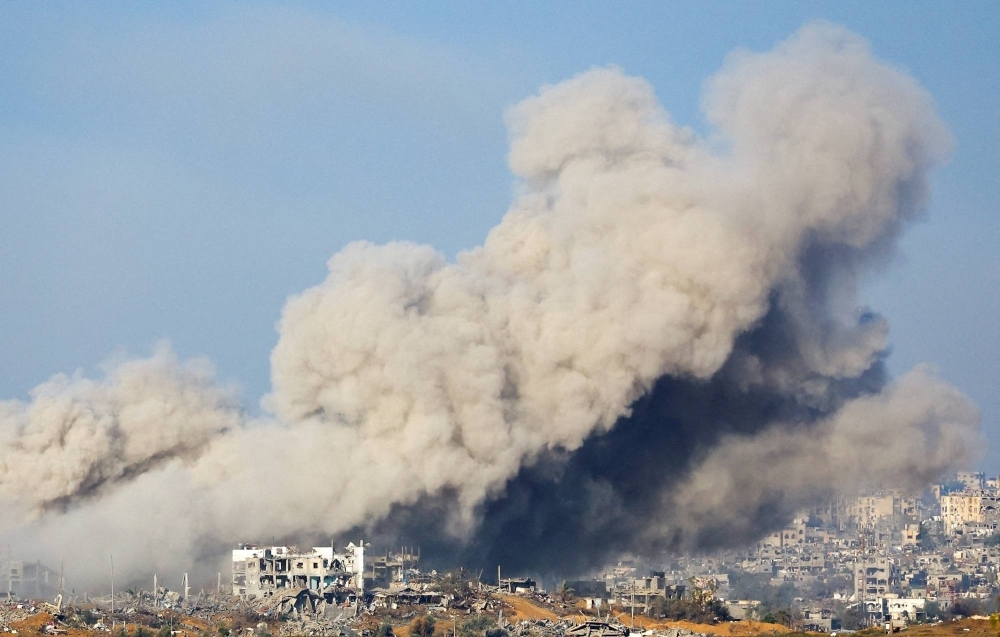 Smoke rises from Gaza following an explosion on Wednesday. 