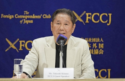 Filmmaker Takeshi Kitano speaks at the Foreign Correspondents' Club of Japan in Tokyo on Wednesday.