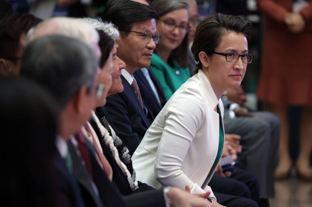 Taipei Economic and Cultural Office representative Hsiao Bi-khim waits to be introduced during the opening ceremony of the first ever Taiwan Expo in Washington on Oct. 12, 2022.